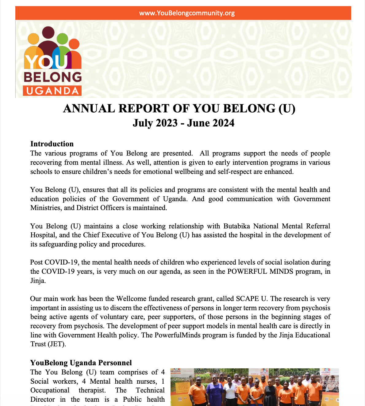 YouBelong Uganda Annual Report 2023-2024